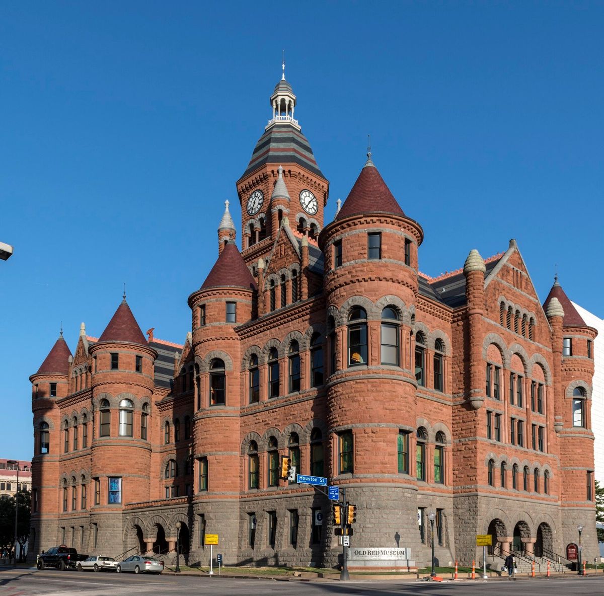 The red stone former Dallas County Courthouse, known as Old Red, in downtown Dallas